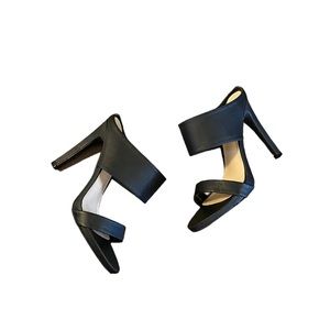 NWOB 🆕 Le Chateau Strappy Stiletto Black Mule High Heel Shoes Size 8 (38)